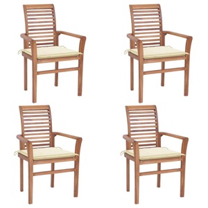 vidaXL, vidaXL Essstühle 4 Stk. mit Cremeweißen Kissen Massivholz Teak, 