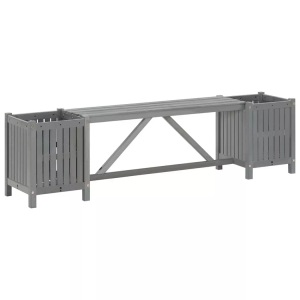 vidaXL, vidaXL Gartenbank mit 2 Pflanzkübeln 150 cm Massivholz Akazie Grau, vidaXL Gartenbank mit 2 Pflanzkübeln 150 cm Massivholz Akazie Grau