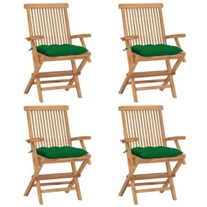 vidaXL, vidaXL Gartenstühle mit Grünen Kissen 4 Stk. Massivholz Teak, 