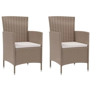 vidaXL, vidaXL Gartenstühle mit Kissen 2 Stk. Poly Rattan Beige, vidaXL Gartenstühle mit Kissen 2 Stk. Poly Rattan Beige