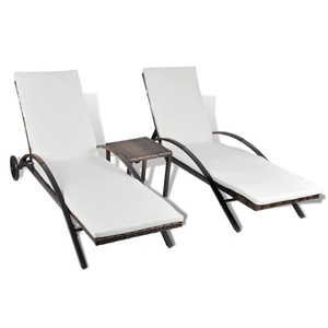 Diverse Hardware, Sonnenliegen mit Tisch Poly Rattan Braun, vidaXL Sonnenliegen mit Tisch Poly Rattan Braun