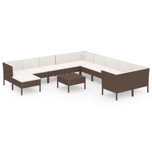 vidaXL, vidaXL 12-tlg. Garten-Lounge-Set mit Auflagen Poly Rattan Braun