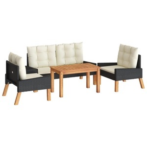 vidaXL, vidaXL 4-tlg. Garten-Lounge-Set mit Kissen Poly Rattan&Massivholz