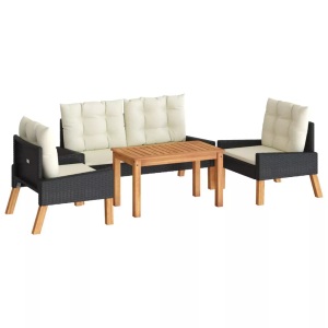 vidaXL, vidaXL 4-tlg. Garten-Lounge-Set mit Kissen Poly Rattan&Massivholz