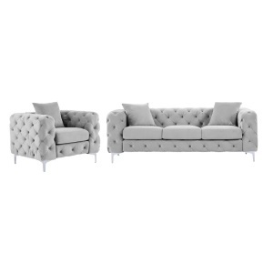 Vente-unique, 3-Sitzer Sofa & Sessel - Hellgrau - Samt - EDWINA 3-Sitzer Sofa & Sessel - Hellgrau - Samt - EDWINA, Vente-unique - 3-Sitzer Sofa & Sessel - Hellgrau - Samt - EDWINA, One Size