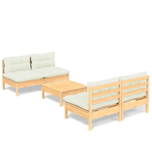 vidaXL, vidaXL 5-tlg. Garten-Lounge-Set mit Creme Kissen Kiefernholz