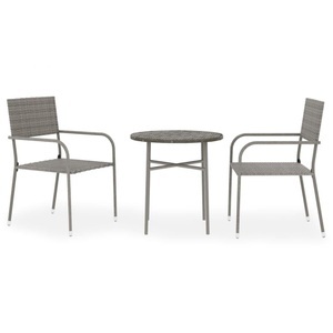 vidaXL, vidaXL 3-tlg. Garten-Essgruppe Poly Rattan Grau