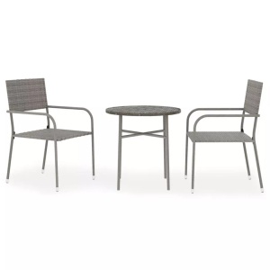 vidaXL, vidaXL 3-tlg. Garten-Essgruppe Poly Rattan Grau