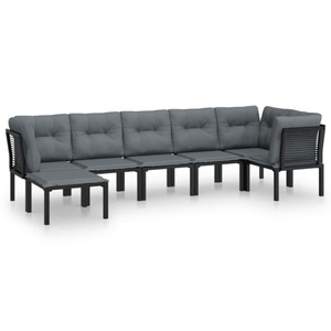vidaXL, vidaXL 7-tlg. Garten-Lounge-Set Schwarz und Grau Poly Rattan, vidaXL 7-tlg. Garten-Lounge-Set Schwarz und Grau Poly Rattan