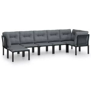 vidaXL, vidaXL 7-tlg. Garten-Lounge-Set Schwarz und Grau Poly Rattan, vidaXL 7-tlg. Garten-Lounge-Set Schwarz und Grau Poly Rattan