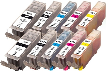 Peach, Peach 10er-Pack Tintenpatronen, XL-Ergiebigkeit, kompatibel zu Canon PGI-520, CLI-521, Peach Tintenset Canon GPI-520/CLI-521