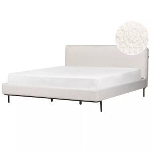 Beliani, Bett mit Lattenrost aus Bouclé Modern CORIO Bett mit Lattenrost aus Bouclé Modern CORIO, Beliani - Bett mit Lattenrost aus Bouclé Skandinavisch CORIO, 180x200 cm, Schneeweiss