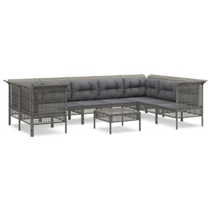 vidaXL, vidaXL 9-tlg. Garten-Lounge-Set mit Kissen Grau Poly Rattan