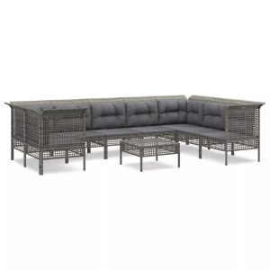 vidaXL, vidaXL 9-tlg. Garten-Lounge-Set mit Kissen Grau Poly Rattan