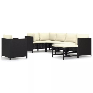 vidaXL, vidaXL 7-tlg. Garten-Lounge-Set mit Kissen Poly Rattan Schwarz