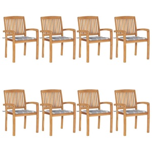 vidaXL, vidaXL Stapelbare Gartenstühle mit Kissen 8 Stk. Massivholz Teak, 