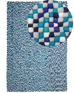 Beliani, Beliani Filzkugelteppich Marineblau/Weiss 160 x 230 cm AMDO, Beliani - Teppich aus Wolle Modern AMDO, 160 cm, Dunkelblau