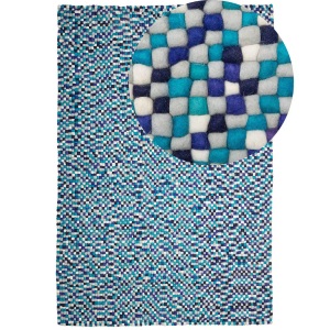 Beliani, Beliani Filzkugelteppich Marineblau/Weiss 160 x 230 cm AMDO, Beliani - Teppich aus Wolle Modern AMDO, 160 cm, Dunkelblau