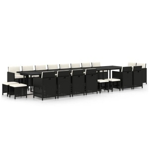 vidaXL, vidaXL 21-tlg. Garten-Essgruppe mit Kissen Schwarz Poly Rattan, 