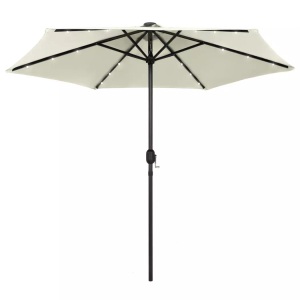 vidaXL, vidaXL Sonnenschirm mit LED-Leuchten & Aluminium-Mast 270 cm Sandweiß, vidaXL Sonnenschirm mit LED-Beleuchtung und Alu-Mast 270 cm Sandweiß