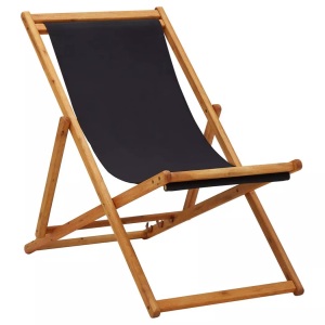 vidaXL, vidaXL Klappbarer Strandstuhl Eukalyptusholz und Stoff Schwarz, VidaXL - Strandstuhl Holz, One Size, Schwarz