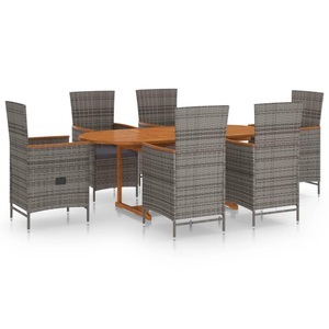 vidaXL, vidaXL 7-tlg. Garten-Essgruppe Poly Rattan Grau, 