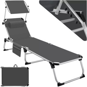 TecTake, Sonnenliege mit Aluminiumgestell, stufenlos verstellbares Sonnendach Sonnenliege mit Aluminiumgestell, stufenlos verstellbares Sonnendach, Tectake - Sonnenliege mit Aluminiumgestell, stufenlos verstellbares Sonnendach, 210cm, Grau