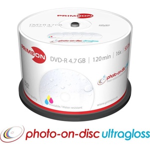 Primeon, Primeon 2761207 DVD-R Rohling 4.7 GB 50 St. Spindel Bedruckbar, Hochglanz Oberfläche, Wasserfest, Wischfest, Primeon 2761207 DVD-R Rohling 4.7 GB 50 St. Spindel Bedruckbar, Hochglanz Oberfläche, Wasserfest, Wischfest