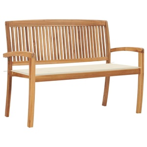 vidaXL, vidaXL Stapelbare Gartenbank mit Auflage 128,5 cm Massivholz Teak, 