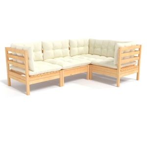 vidaXL, vidaXL 4-tlg. Garten-Lounge-Set mit Creme Kissen Kiefernholz