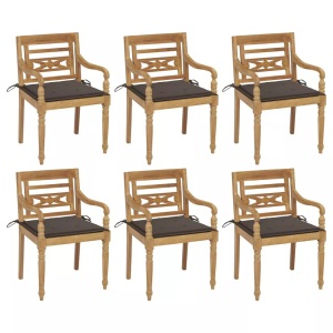 vidaXL, vidaXL Batavia-Stühle mit Kissen 6 Stk. Massivholz Teak, vidaXL Batavia-Stühle mit Kissen 6 Stk. Massivholz Teak
