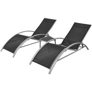 Diverse Hardware, Sonnenliegen mit Tisch Aluminium Schwarz