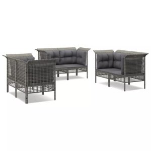 vidaXL, vidaXL 6-tlg. Garten-Lounge-Set mit Kissen Grau Poly Rattan