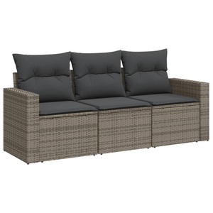 vidaXL, vidaXL 3-tlg. Garten-Sofagarnitur mit Kissen Grau Poly Rattan, vidaXL 3-tlg. Garten-Sofagarnitur mit Kissen Grau Poly Rattan
