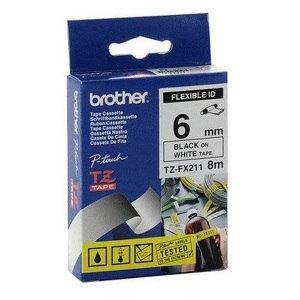 Brother, Schriftband Flexibel Brother TZe-FX TZe-FX211 Bandfarbe: Weiß Schriftfarbe:Schwarz 6 mm 8 m, Brother P-Touch, schwarz auf weiss, 6mm, Flexitape, laminiert, TZe-FX211, (TZFX211)
