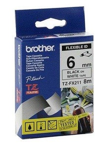 Brother, Schriftband Flexibel Brother TZe-FX TZe-FX211 Bandfarbe: Weiß Schriftfarbe:Schwarz 6 mm 8 m, Brother P-Touch, schwarz auf weiss, 6mm, Flexitape, laminiert, TZe-FX211, (TZFX211)