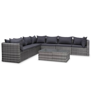 Diverse Hardware, 8-tlg. Garten-Lounge-Set mit Auflagen Poly Rattan Grau, vidaXL 8-tlg. Garten-Lounge-Set mit Auflagen Poly Rattan Grau