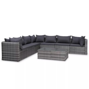 Diverse Hardware, 8-tlg. Garten-Lounge-Set mit Auflagen Poly Rattan Grau, vidaXL 8-tlg. Garten-Lounge-Set mit Auflagen Poly Rattan Grau