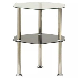 vidaXL, vidaXL Beistelltisch 2 Ablagen Transparent Schwarz 38x38x50cm Hartglas