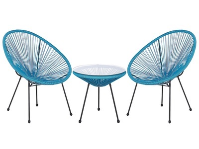 Beliani, Beliani Rattanmöbel Set Kunststoff blau Acapulco II, Beliani - Bistro Set aus PE Rattan Boho ACAPULCO II, One Size, Blau