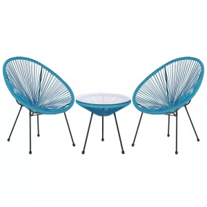 Beliani, Beliani Rattanmöbel Set Kunststoff blau Acapulco II, Beliani - Bistro Set aus PE Rattan Boho ACAPULCO II, One Size, Blau