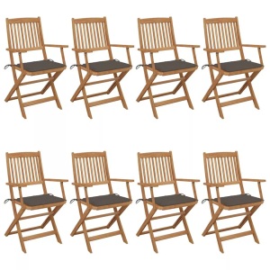 vidaXL, vidaXL Klappbare Gartenstühle 8 Stk. mit Kissen Massivholz Akazie, vidaXL Klappbare Gartenstühle 8 Stk. mit Kissen Massivholz Akazie