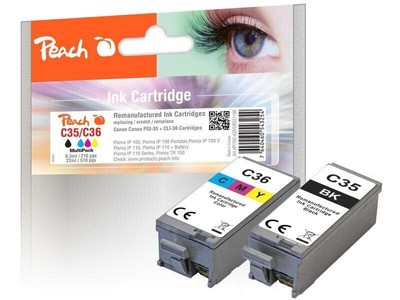Peach, Peach Spar Pack Tintenpatronen kompatibel zu Canon PGI-35, 1509B001, CLI-36, 1511B001, Peach Tinte Canon PGI-35/CLI-36, Multi-Pack 1x BK, 1x CMY