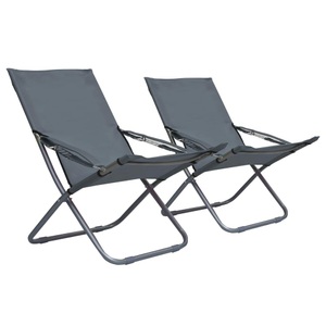vidaXL, vidaXL Klappbare Strandstühle 2 Stk. Stoff Grau, vidaXL Klappbare Strandstühle 2 Stk. Stoff Grau