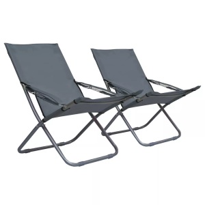 vidaXL, vidaXL Klappbare Strandstühle 2 Stk. Stoff Grau, vidaXL Klappbare Strandstühle 2 Stk. Stoff Grau