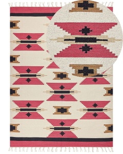Beliani, Teppich aus Baumwolle Klassisch GARNI Teppich aus Baumwolle Klassisch GARNI, Beliani - Teppich aus Baumwolle Klassisch GARNI, 160 cm, Rot Bunt
