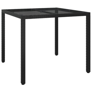 vidaXL, vidaXL Gartentisch 90x90x75 cm Gehärtetes Glas Poly Rattan Schwarz