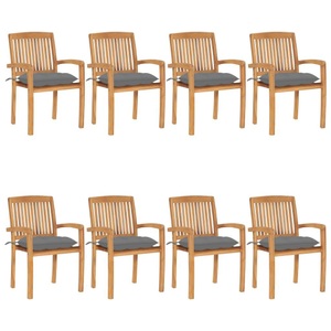 vidaXL, vidaXL Stapelbare Gartenstühle mit Kissen 8 Stk. Massivholz Teak