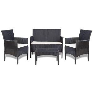 Diverse Hardware, 4-tlg. Garten-Lounge-Set mit Auflagen Poly Rattan Schwarz