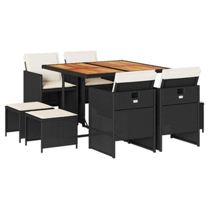 vidaXL, vidaXL 9-tlg. Garten-Essgruppe mit Kissen Schwarz Poly Rattan, vidaXL 9-tlg. Garten-Essgruppe mit Kissen Schwarz Poly Rattan